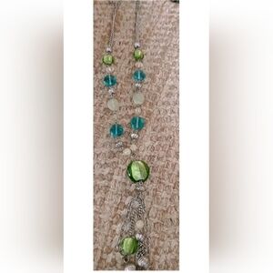 VCLM Green Teal Beaded Necklace Fashion Jewelry Adjustable Cottage Coastal